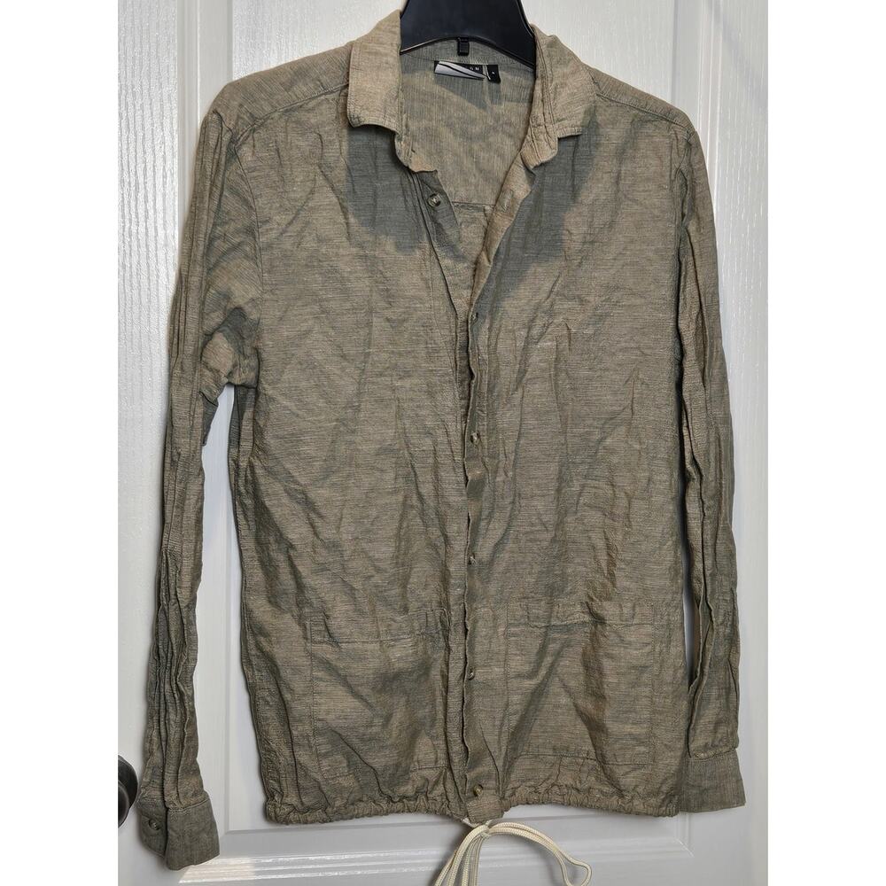 Asos Design Shirt Men's Small Tall Green Linen Overshirt Drawstring Button Front